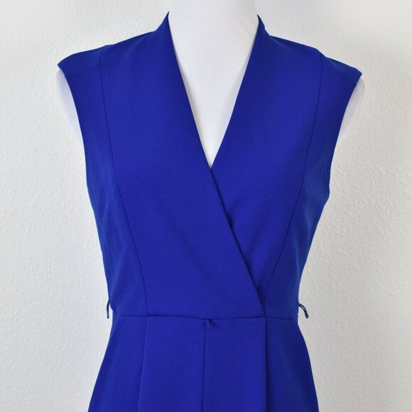 Calvin Klein V-Neck Faux Wrap Wide Leg Jumpsuit Royal Blue - 4 - Picture 2 of 9